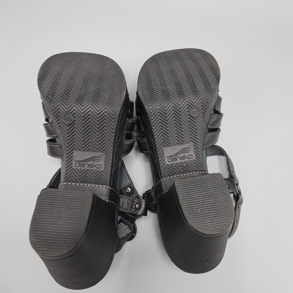 Dansko Randa Dress Sandals Womens 40 US 9.5-10 Black Leather Chunky Heel Strappy - Picture 8 of 9